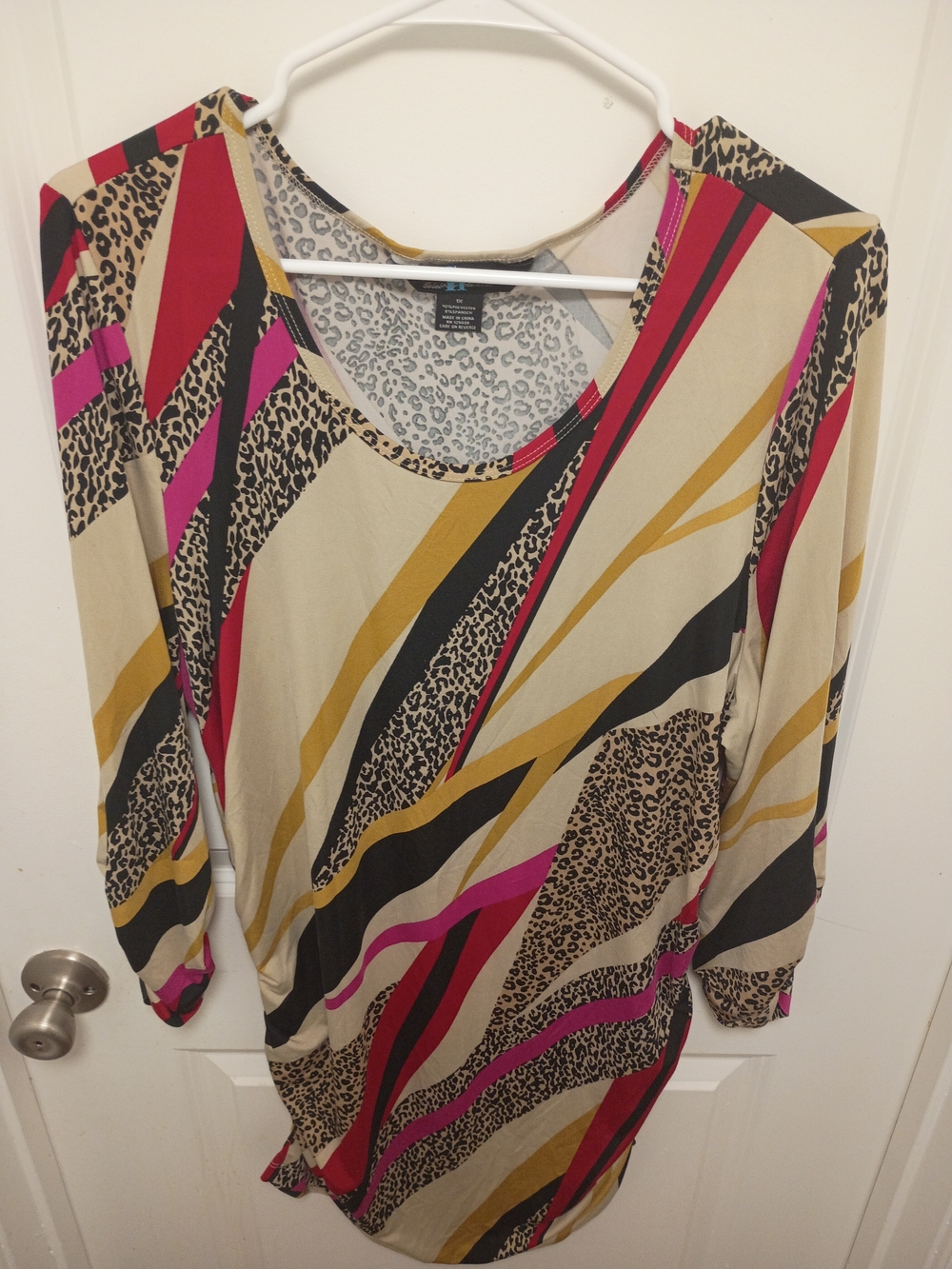 Long-Sleeve Leopard & Stripe Print Dress in Beige, Pink & Black - Picture 4 of 9